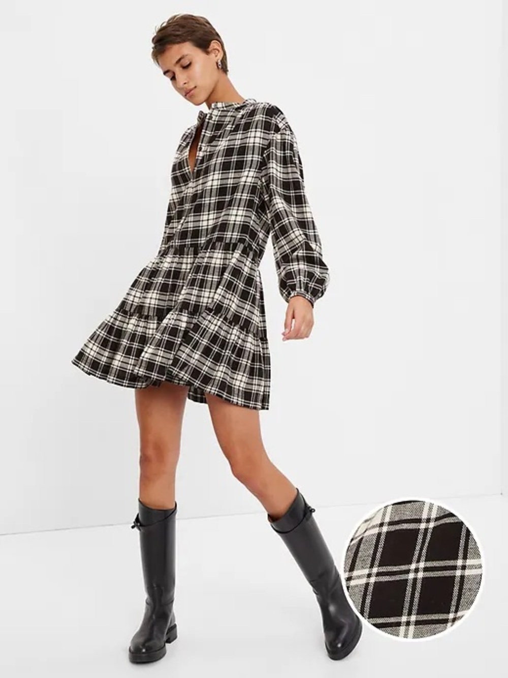 NWT Gap tiered plaid long sleeve shirt dress